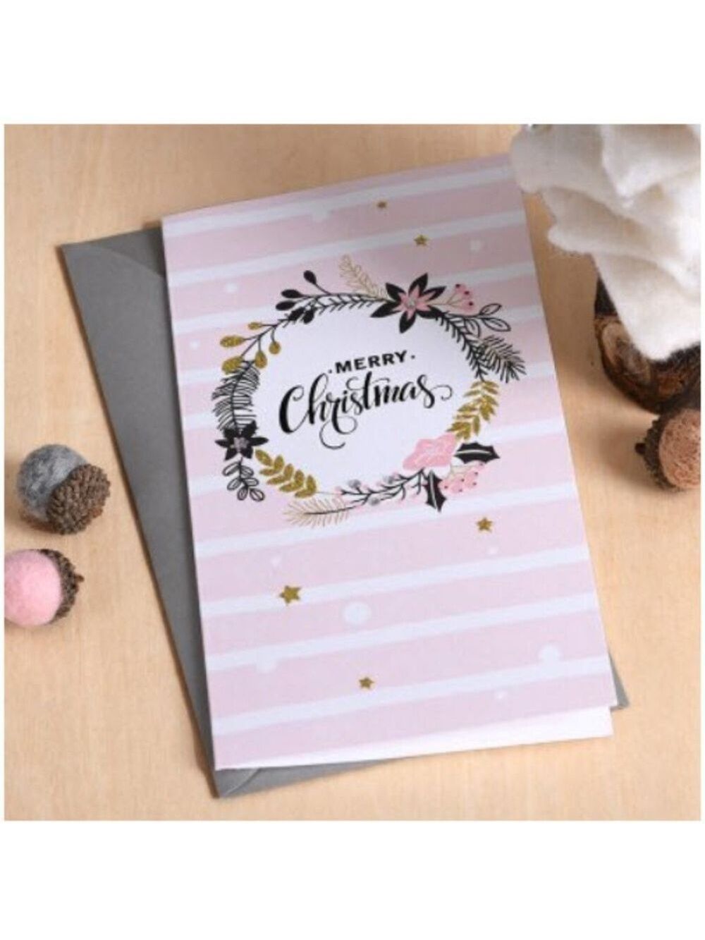 Merry Christmas floral wreath greeting cards